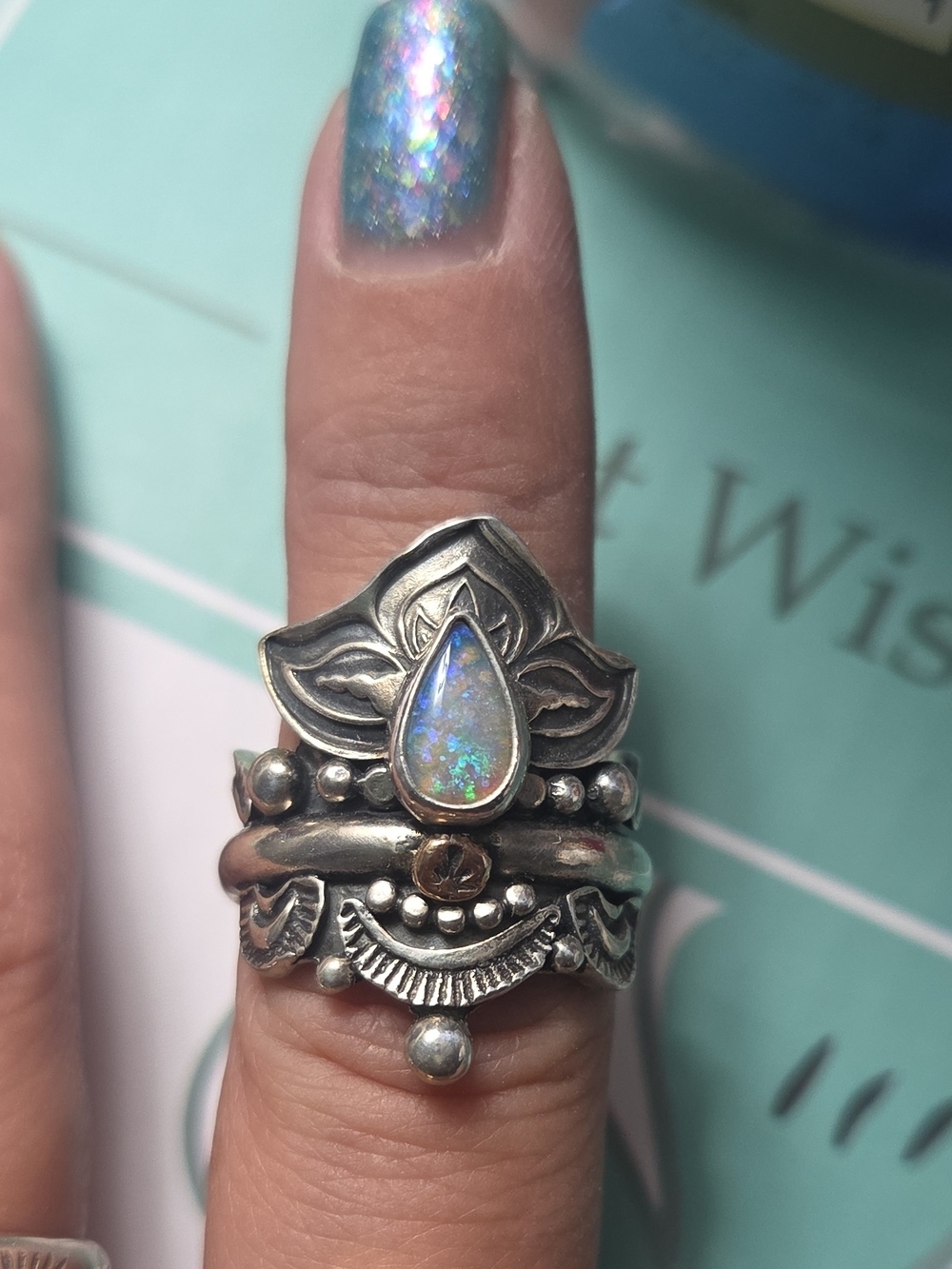 Sterling Silver Lotus Teardrop Australian Opal